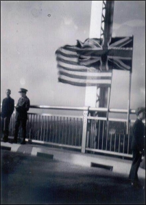 Raising of the flags on the Blue Water Bridge (Photo Courtesy Liz Maloney).